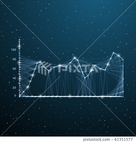 Business wireframe charts on digital space. Low poly graph infographic statistic. Visualization template concept. Vector illustration business diagram with line and dots Business wireframe charts on digital space. Low poly graph infographic statistic. Visualization template concept. Vector illustration business diagram with line and dots 61351577