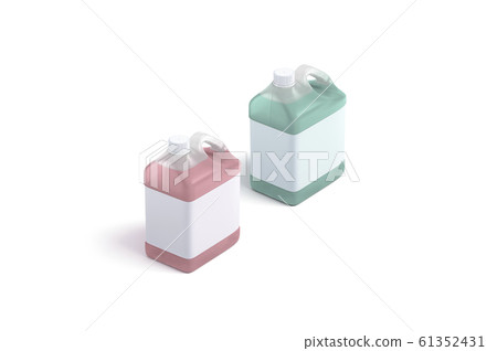 Blank red and green antifreeze canister with white label mockup 61352431