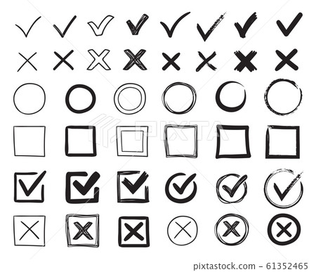 Doodle check marks. Hand drawn checkbox, examination mark and checklist marks. Check signs sketch vector illustration set Doodle check marks. Hand drawn checkbox, examination mark and checklist marks. Check signs sketch vector illustration set 61352465