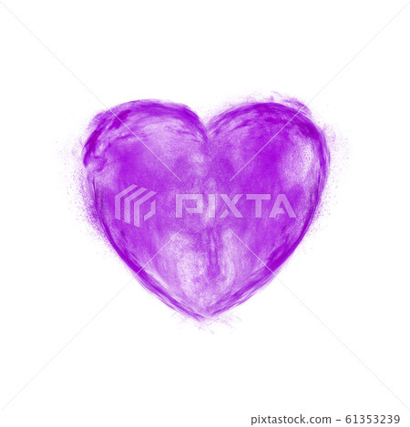 Violet powder explosion in the shape of heart. Violet powder explosion in the shape of heart. 61353239