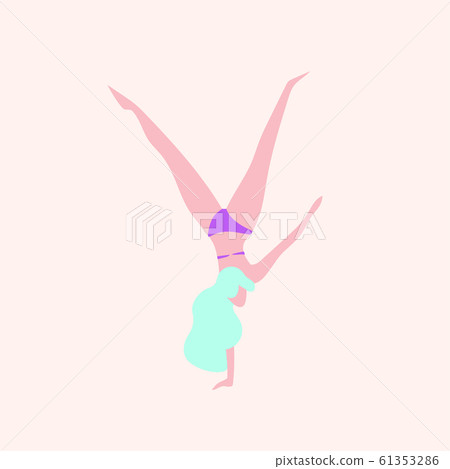 Sporty Woman in Swimming Suit Standing on Hand 61353286