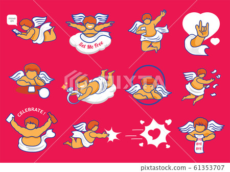 cupid character in many action on Valentines day 61353707