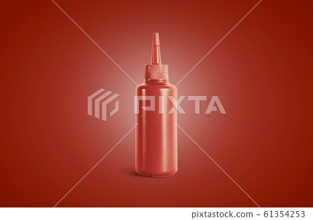 Blank catsup squeeze sauce bottle mockup, red background Blank catsup squeeze sauce bottle mockup, red background 61354253