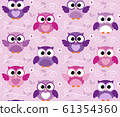 Seamless cute colourfull owl kids pattern background. Vector. 61354360