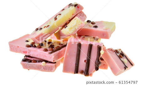 Pink chocolate with strawberries and popped rice 61354797