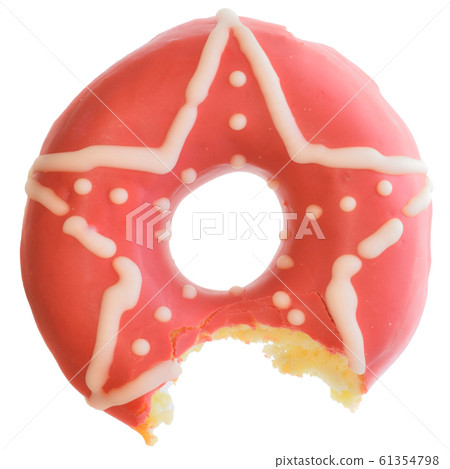 Donut in pink glaze with star decor Isolated 61354798