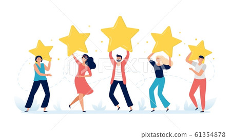 People hold rating stars. Customer feedback, clients choices ratings and customers satisfaction review vector illustration People hold rating stars. Customer feedback, clients choices ratings and customers satisfaction review vector illustration 61354878