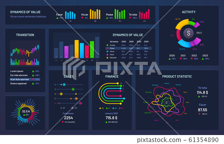 Infographic dashboard. Financial charts, gradient graph and trading statistic chart vector illustration 61354890