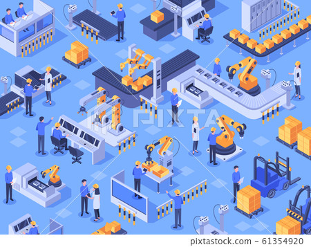 Isometric smart industrial factory. Automated production line, automation industry and factories engineer workers vector illustration 61354920