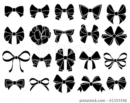 Decorative bow silhouette. Gift wrapping favor ribbon, black jubilee bows stencil vector icons set Decorative bow silhouette. Gift wrapping favor ribbon, black jubilee bows stencil vector icons set 61355598