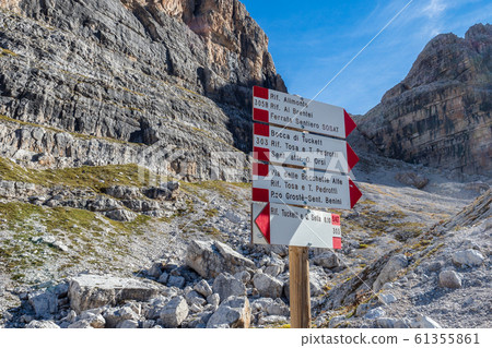 Trekking direction indicators. Tourist paths Trekking direction indicators. Tourist paths 61355861