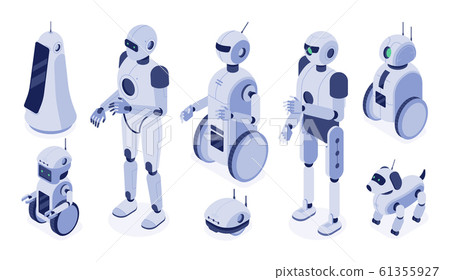 Isometric robots. Digital robotic machines, futuristic android development and 3d robot character vector illustration set Isometric robots. Digital robotic machines, futuristic android development and 3d robot character vector illustration set 61355927