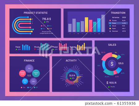 Digital dashboard. Finance report diagrams, market data graphs and gradient charts infographic template vector illustration 61355936