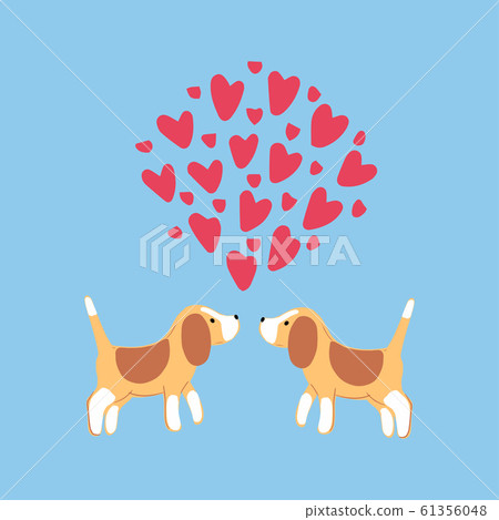Two cute beagles with hearts. Two cute beagles with hearts. 61356048