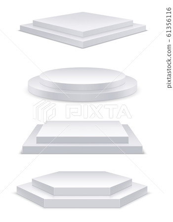 Realistic white podium with steps, 3d round stage 61356116