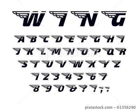 Winged font. Letters with wings, flying alphabet and powerful sport monogram. Speed wing lettering font vector set Winged font. Letters with wings, flying alphabet and powerful sport monogram. Speed wing lettering font vector set 61356290