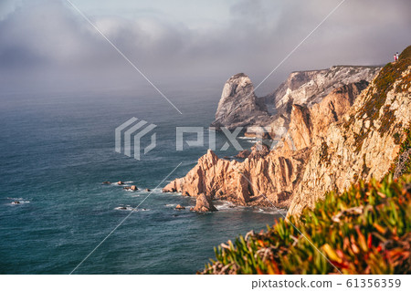 Portugal cabo da roca and Ursa beach location with stunning scenic view of cliff rocks at atlantic ocean coast line 61356359