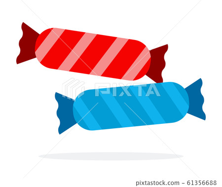 Long candies in blue and red striped wrapper flat isolated 61356688