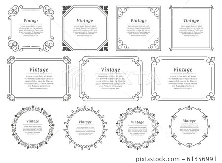 Royal hand drawn text frame. Retro elegant graphic frame, vintage ornamental border and decorative book emblem vector set Royal hand drawn text frame. Retro elegant graphic frame, vintage ornamental border and decorative book emblem vector set 61356991