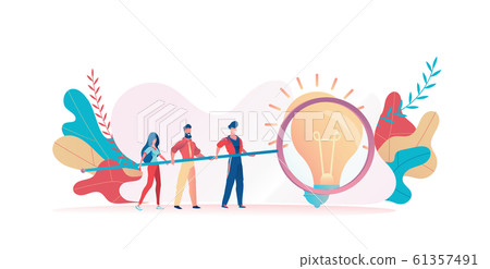 Group of people holds a huge magnifier 61357491