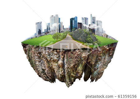 modern city . fantasy floating island with modern city . fantasy floating island with 61359156