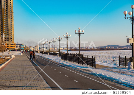 Khabarovsk, Russia - Dec 22, 2018: Embankment of Khabarovsk, Russia - Dec 22, 2018: Embankment of 61359504