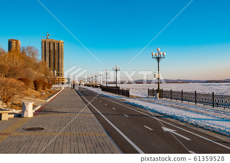 Khabarovsk, Russia - Dec 22, 2018: Embankment of Khabarovsk, Russia - Dec 22, 2018: Embankment of 61359528