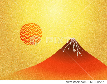 紅色的富士和日出圖金折屏圖像背景紋理 紅色的富士和日出圖金折屏圖像背景紋理 61360544