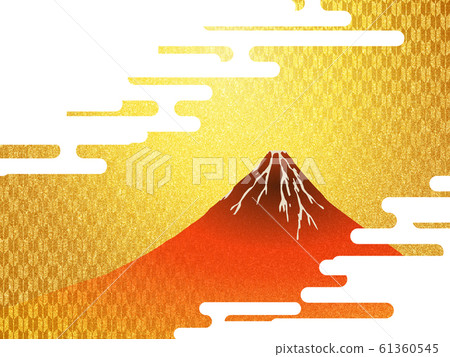 Illustration of red Fuji and Kumo-gold folding screen image background texture Illustration of red Fuji and Kumo-gold folding screen image background texture 61360545