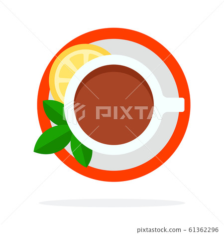 Black Tea with mint and lemon top view vector flat material design isolated object on white background. 61362296