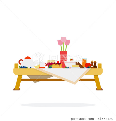 Table with desserts and tea vector flat material design isolated object on white background. Table with desserts and tea vector flat material design isolated object on white background. 61362420