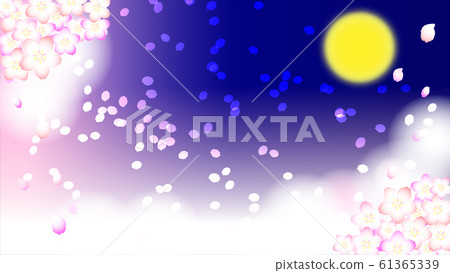 在滿月的夜晚觀賞櫻花（日本風景） 61365339