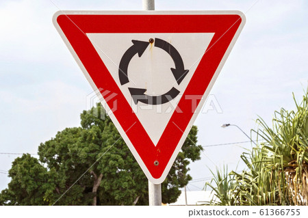 A Metal Triangular Roundabout Sign A Metal Triangular Roundabout Sign 61366755