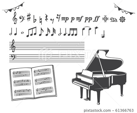 Piano, musical notes, material illustration 61366763