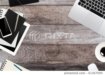 simple workspace technology wood desk with laptop 61367094