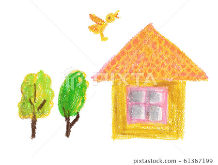 House, tree and bird crayon illustration House, tree and bird crayon illustration 61367199