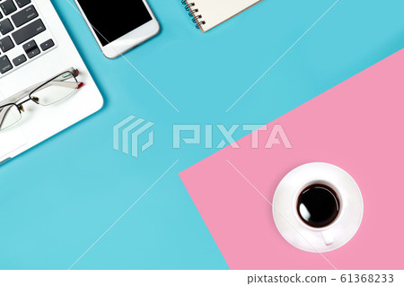 top view blue and pink pastel office desk with top view blue and pink pastel office desk with 61368233