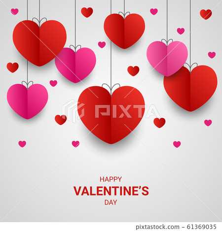 Happy valentines day paper cut style with colorful heart shape in white background 61369035