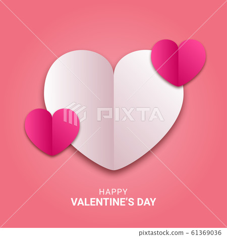 Happy valentines day paper cut style with colorful heart shape in pink background 61369036