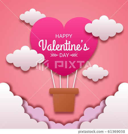 Happy valentines day paper cut style with colorful heart shape in pink background 61369038