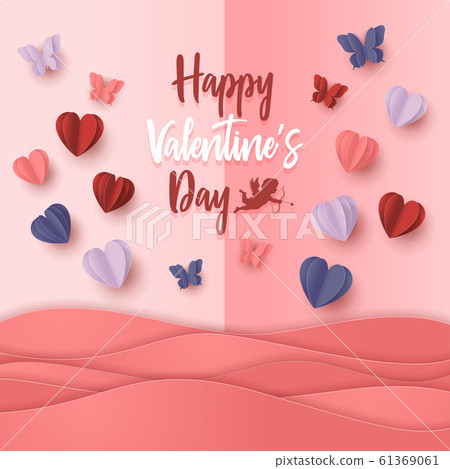 Happy valentines day paper cut style with... - Stock Illustration ...