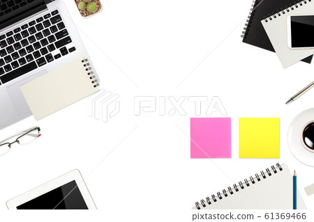 flat lay workspace table with laptop computer, flat lay workspace table with laptop computer, 61369466
