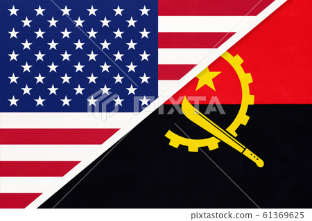 USA vs Angola national flag from textile. USA vs Angola national flag from textile. 61369625