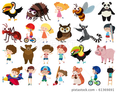 Set of isolated objects theme kids and animals 61369891