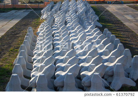 Seawall (concrete) used for river disaster-related construction (Tama River, Kanagawa Prefecture, Japan) 61370792