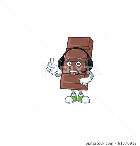 Smiley chocolate bar cartoon character design wearing headphone 61370912