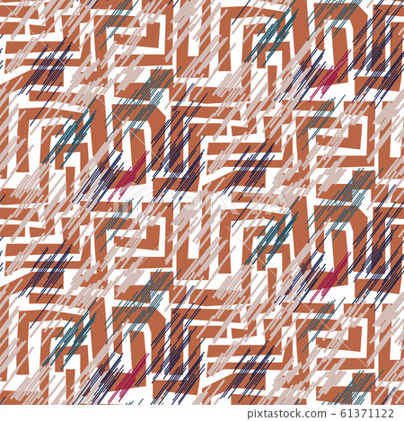 Stroked mosaic maze shapes abstract seamless pattern. Terracotta color repeat background for wrap, textile and print design. Stroked mosaic maze shapes abstract seamless pattern. Terracotta color repeat background for wrap, textile and print design. 61371122