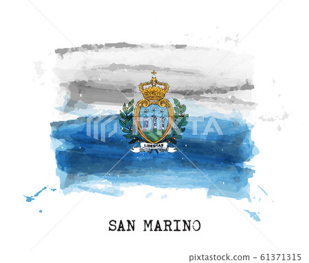 Realistic watercolor painting flag of San marino . 61371315
