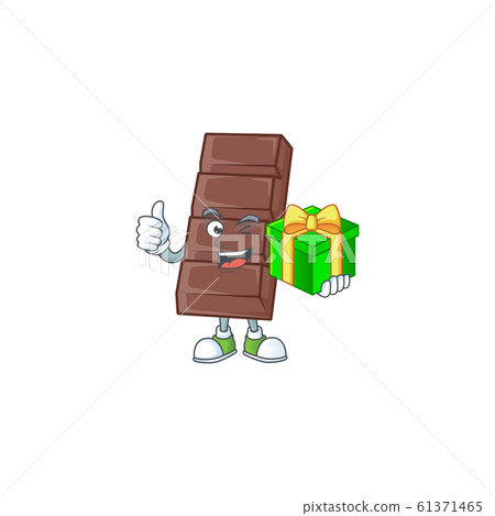 Smiley chocolate bar character with gift box Smiley chocolate bar character with gift box 61371465