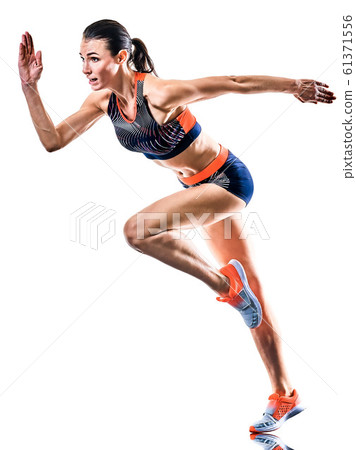 young woman runner running jogger jogging athletics isolated white background young woman runner running jogger jogging athletics isolated white background 61371556